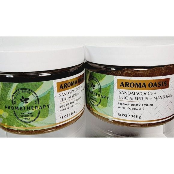 2 Bath & Body Works AROMA OASIS Sugar SCRUB SANDALWOOD EUCALYPTUS MANDARIN 13oz - Picture 4 of 8